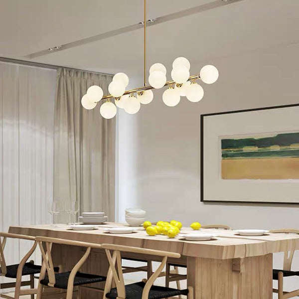 Luna Cluster 15-Globe Linear Chandelier – Modern Opaline Constellation